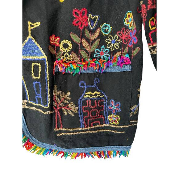 Chico's Multicolor Embroidered Fringe Art to Wear Lightweight Jacket Size Medium - Picture 3 of 12